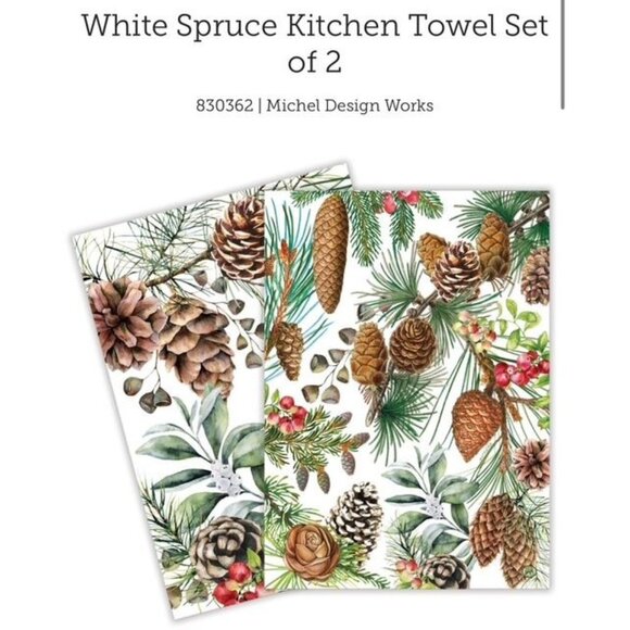 Michel Design Works Other - NWT Michel Design Works White Spruce & Floral Kitchen Towels Set of 2